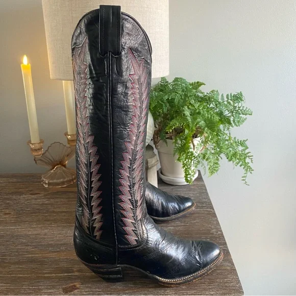 LARRY MAHAN Vtg Eel Skin Exotic Tall Knee High Cowgirl Cowboy Western Boots 6.5B - Picture 5 of 16